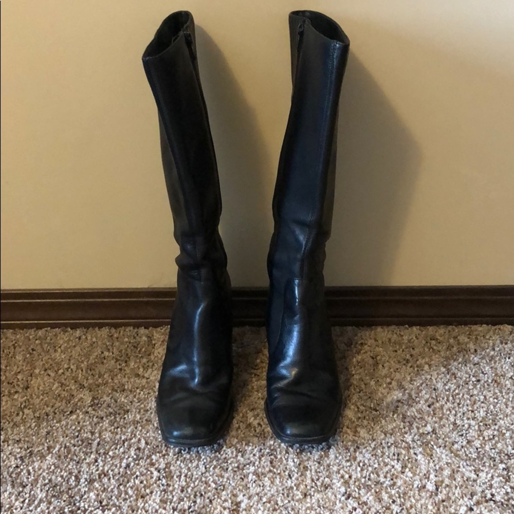 Black faux leather boots